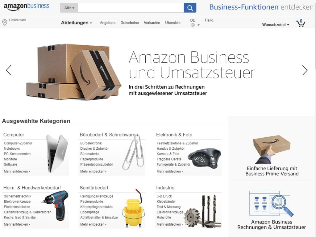 Amazon Business Startseite