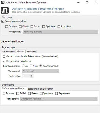 JTL-Einstellungen für Versanddaten an Amazon